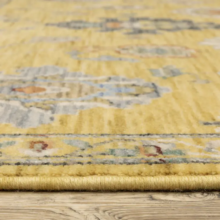 8' X 11' Yellow Gray And Black Oriental Area Rug With Fringe