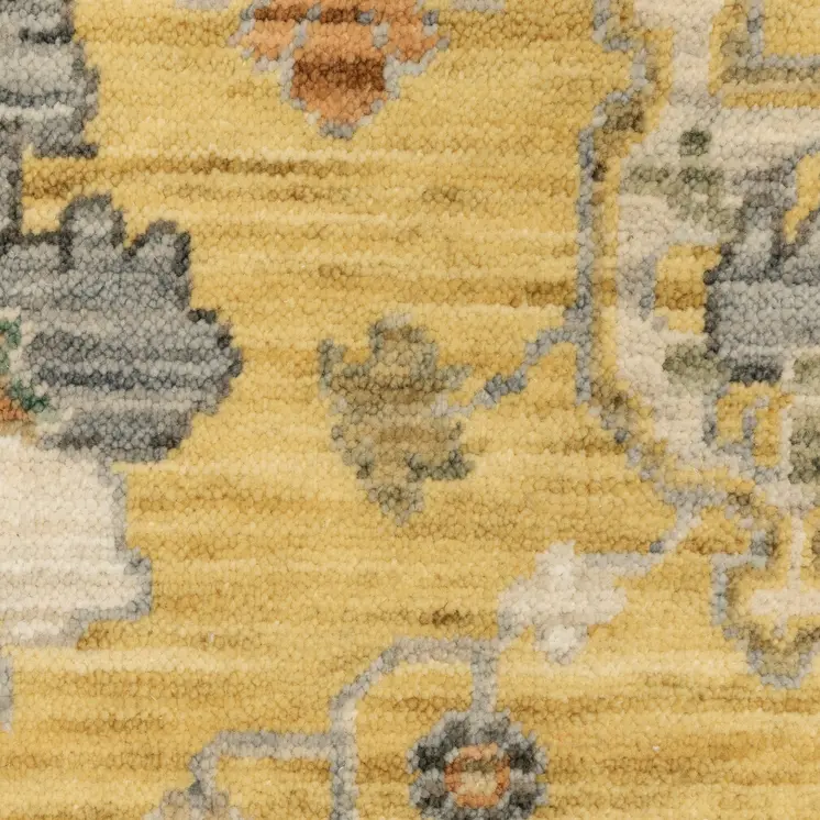 8' X 11' Yellow Gray And Black Oriental Area Rug With Fringe