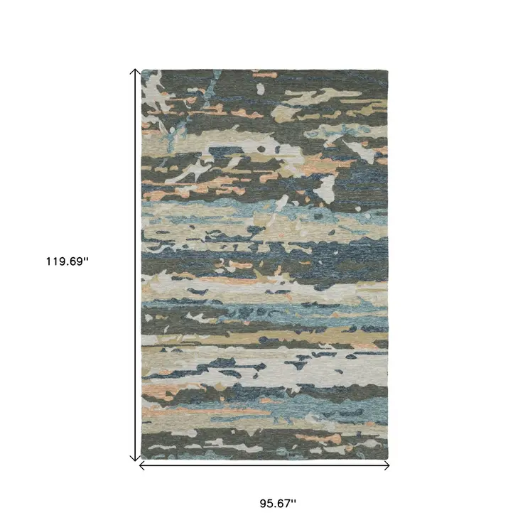 8' X 10' Gray And Blue Wool Abstract Hand Tufted Area Rug