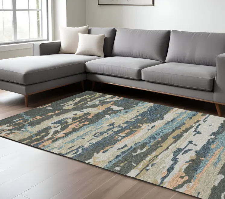8' X 10' Gray And Blue Wool Abstract Hand Tufted Area Rug