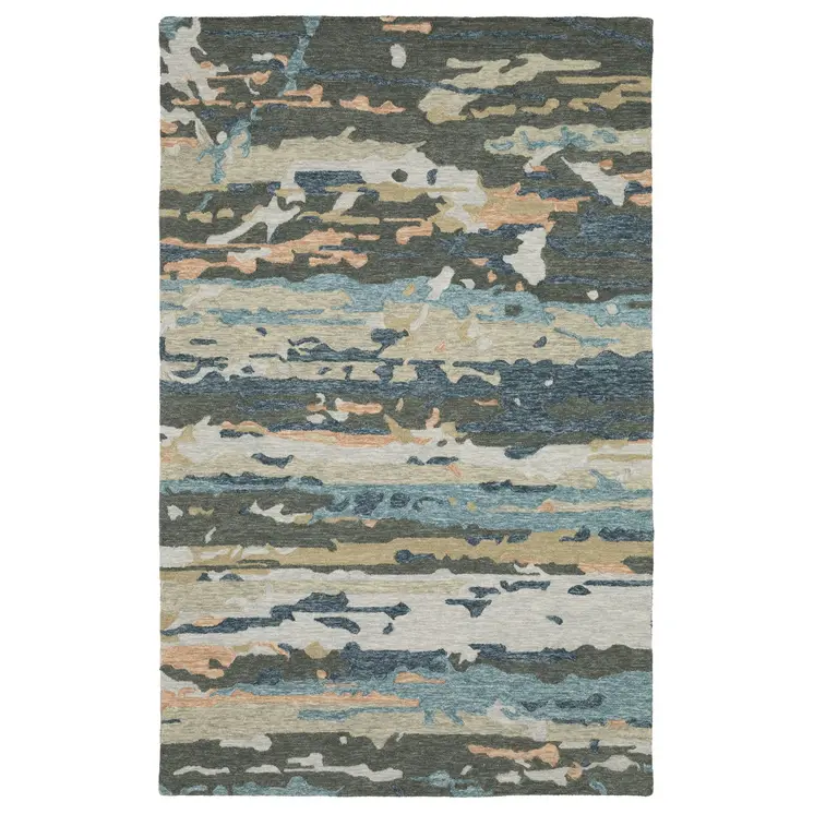 8' X 10' Gray And Blue Wool Abstract Hand Tufted Area Rug