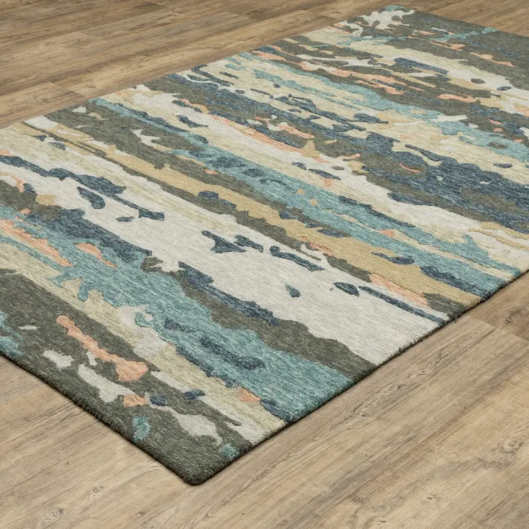 8' X 10' Gray And Blue Wool Abstract Hand Tufted Area Rug