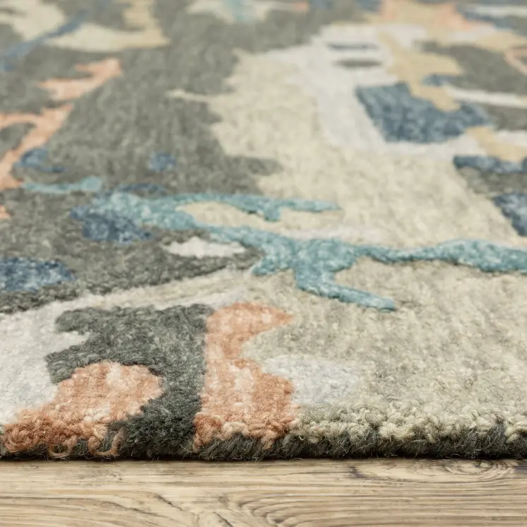 8' X 10' Gray And Blue Wool Abstract Hand Tufted Area Rug