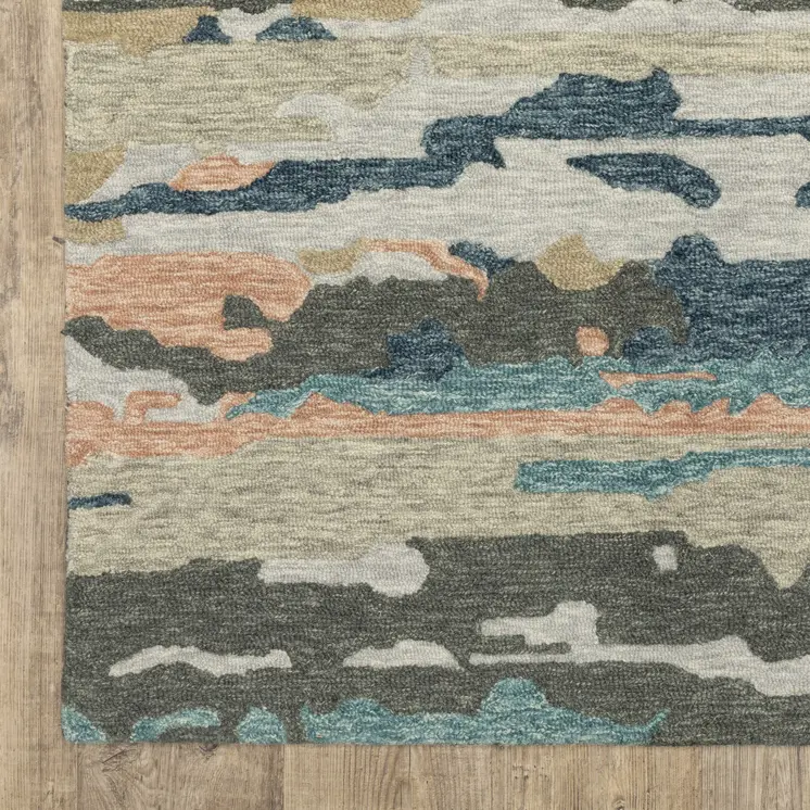 8' X 10' Gray And Blue Wool Abstract Hand Tufted Area Rug