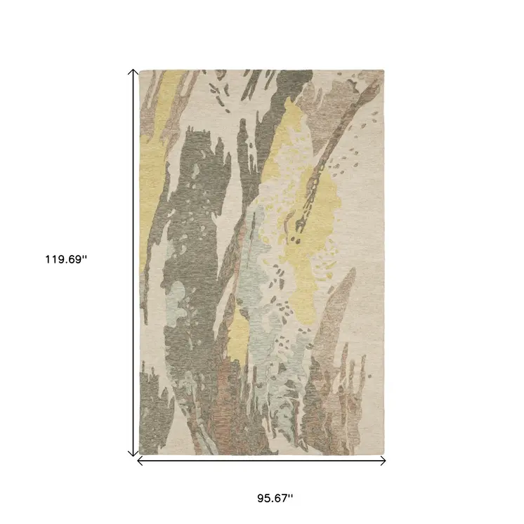 8' X 10' Beige And Yellow Wool Abstract Hand Tufted Area Rug