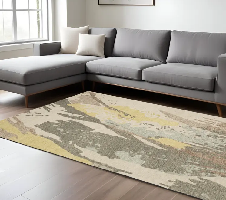 8' X 10' Beige And Yellow Wool Abstract Hand Tufted Area Rug