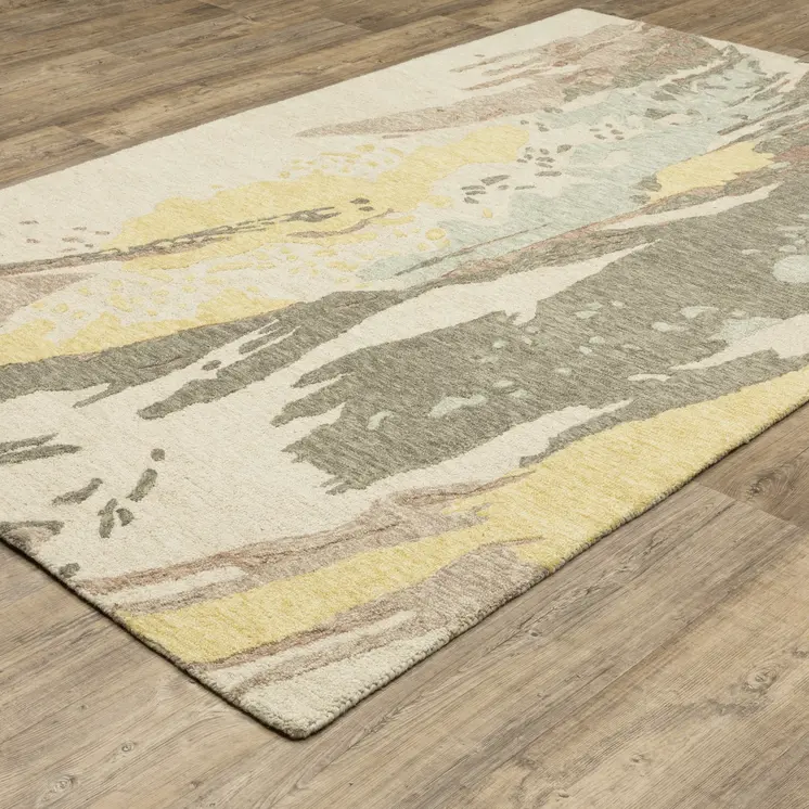 8' X 10' Beige And Yellow Wool Abstract Hand Tufted Area Rug