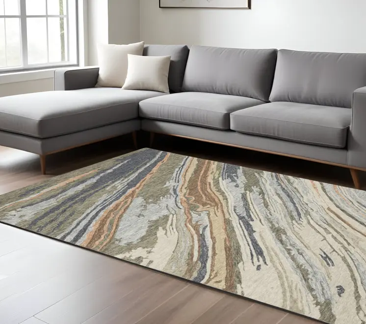 8' X 10' Gray And Blue Wool Abstract Hand Tufted Area Rug