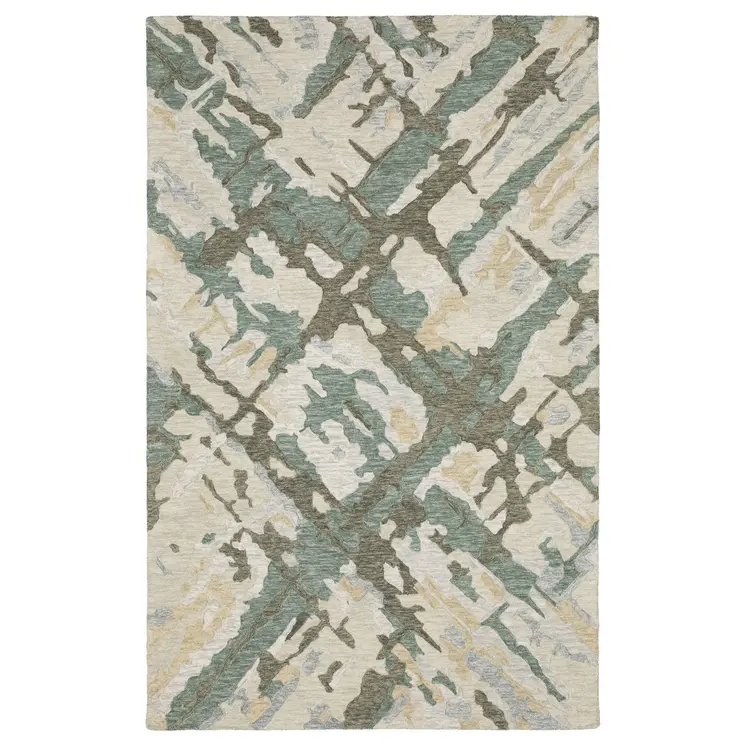 8' X 10' Gray And Teal Wool Abstract Hand Tufted Area Rug