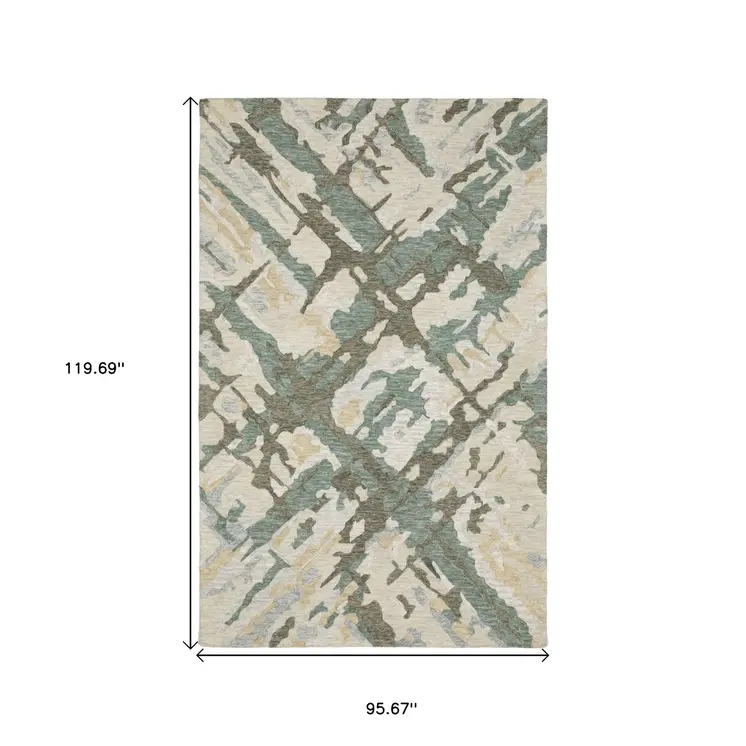 8' X 10' Gray And Teal Wool Abstract Hand Tufted Area Rug