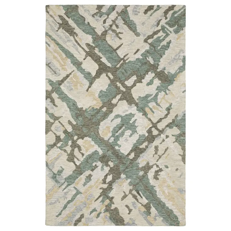 8' X 10' Gray And Teal Wool Abstract Hand Tufted Area Rug