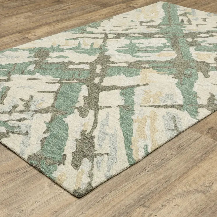8' X 10' Gray And Teal Wool Abstract Hand Tufted Area Rug