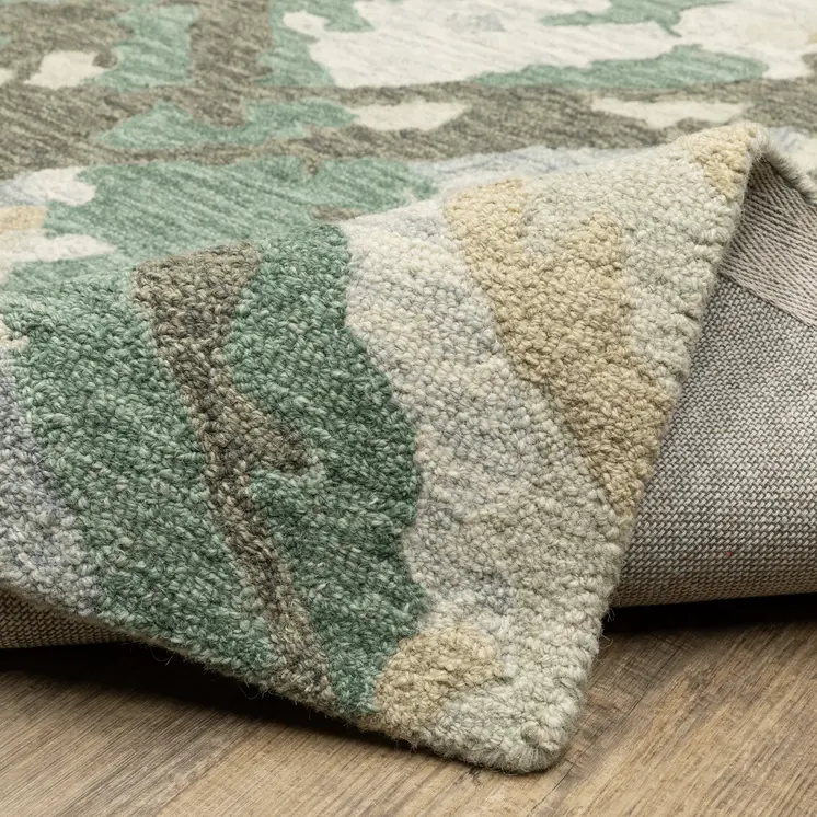 8' X 10' Gray And Teal Wool Abstract Hand Tufted Area Rug