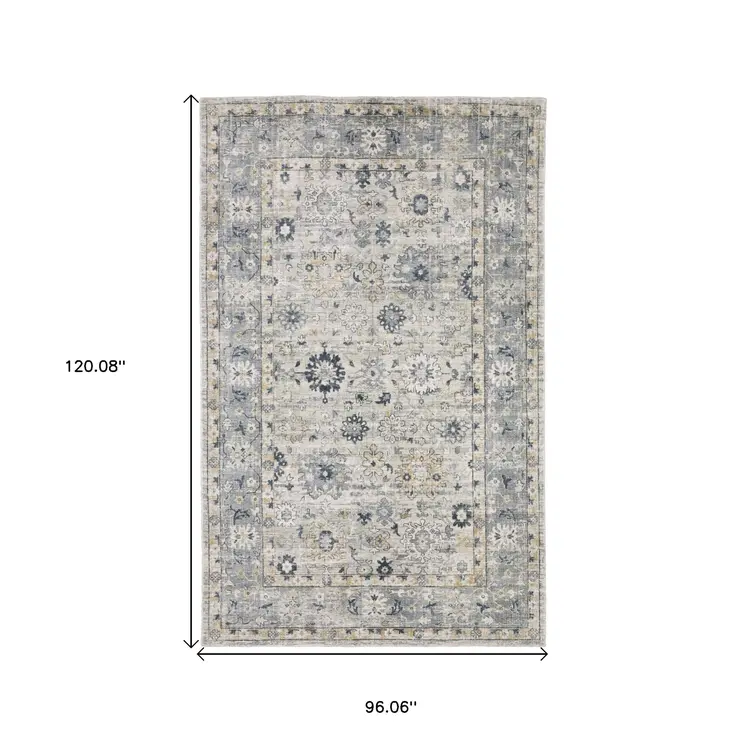 8' X 10' Gray And Blue Oriental Hand Tufted Area Rug