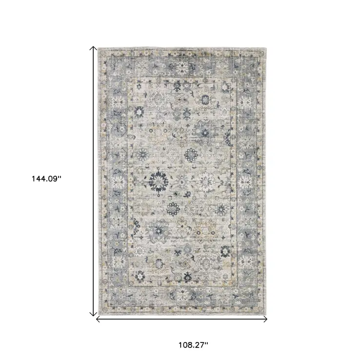 9' X 12' Gray And Blue Oriental Hand Tufted Area Rug