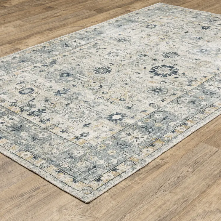9' X 12' Gray And Blue Oriental Hand Tufted Area Rug