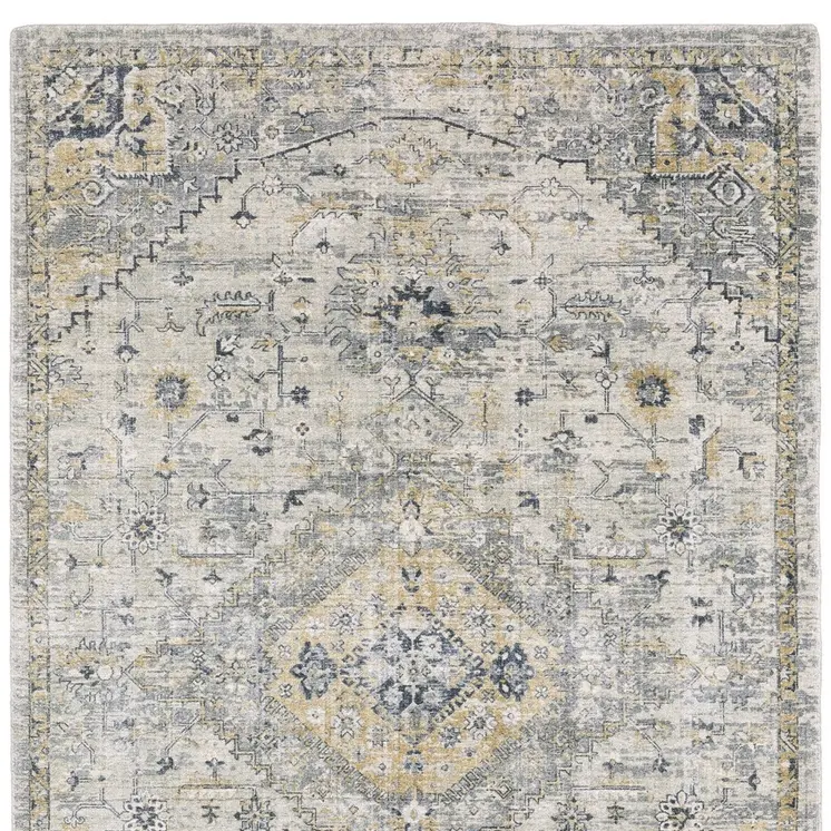 8' X 10' Gray And Gold Medallion Hand Tufted Area Rug