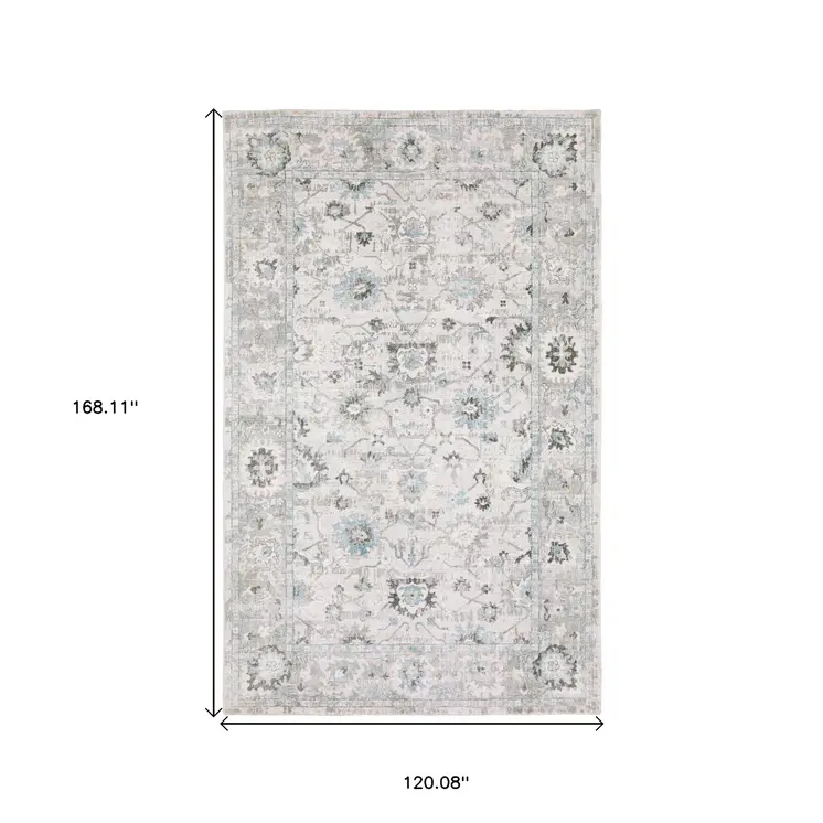 10' X 14' Ivory And Teal Blue Oriental Hand Tufted Area Rug