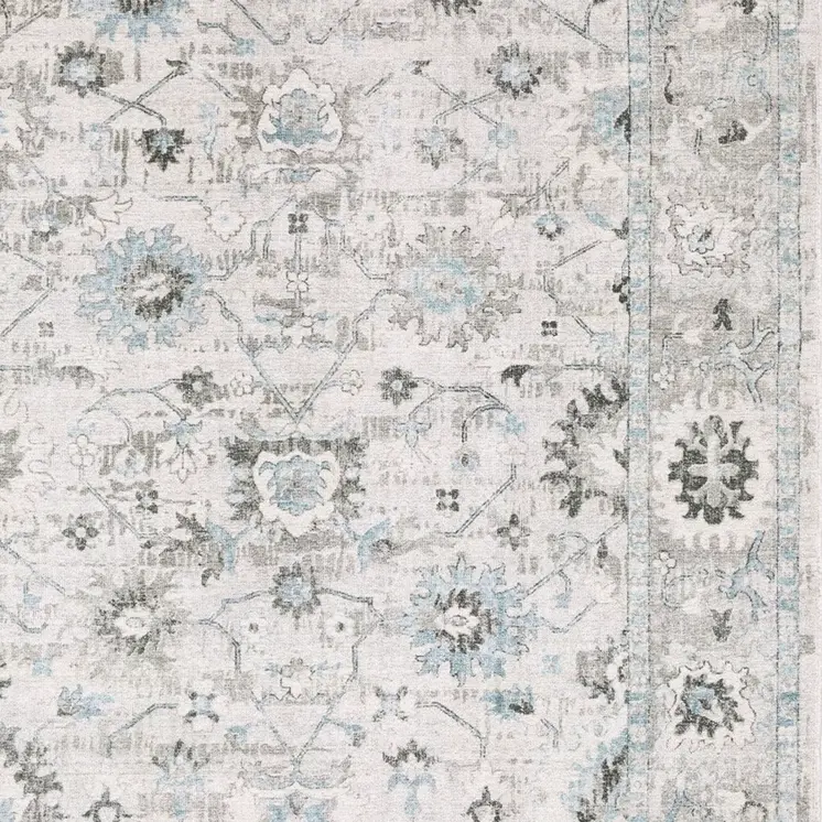 8' X 10' Ivory And Teal Blue Oriental Hand Tufted Area Rug