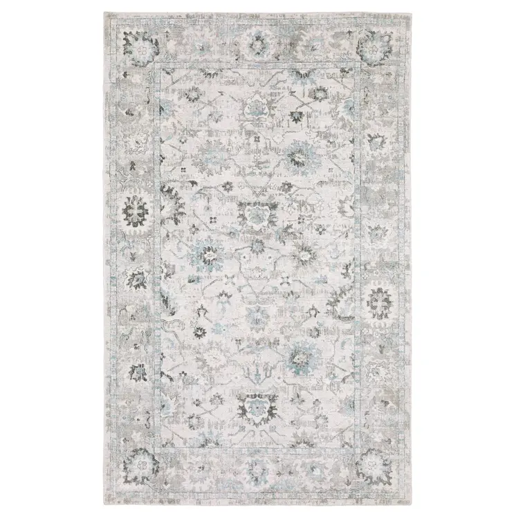 9' X 12' Ivory And Teal Blue Oriental Hand Tufted Area Rug