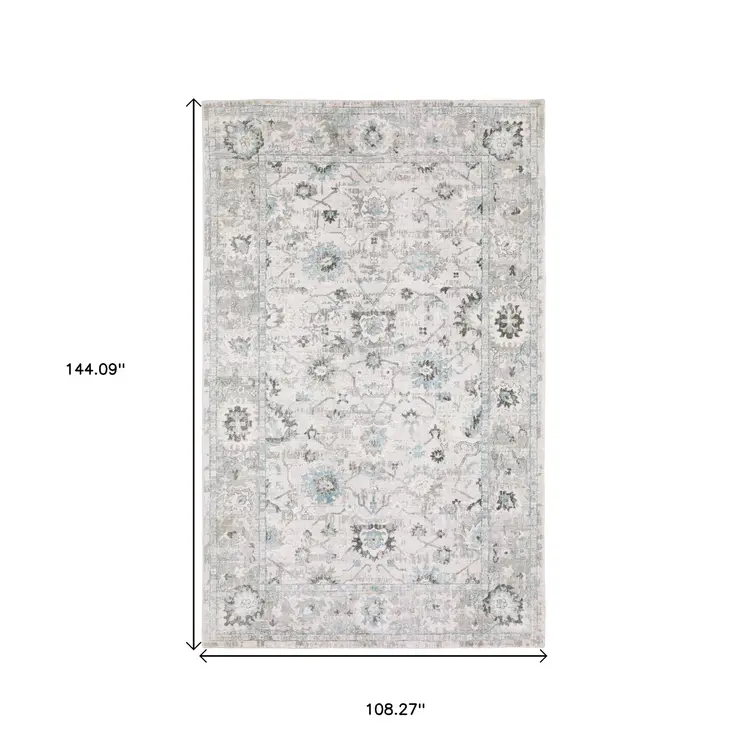 9' X 12' Ivory And Teal Blue Oriental Hand Tufted Area Rug