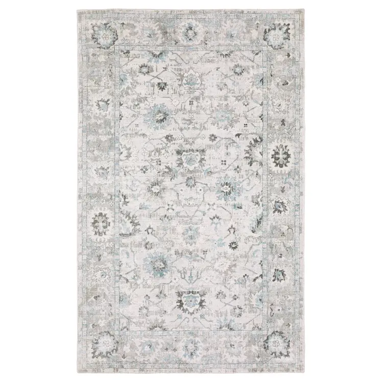 9' X 12' Ivory And Teal Blue Oriental Hand Tufted Area Rug