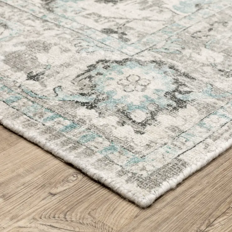 9' X 12' Ivory And Teal Blue Oriental Hand Tufted Area Rug