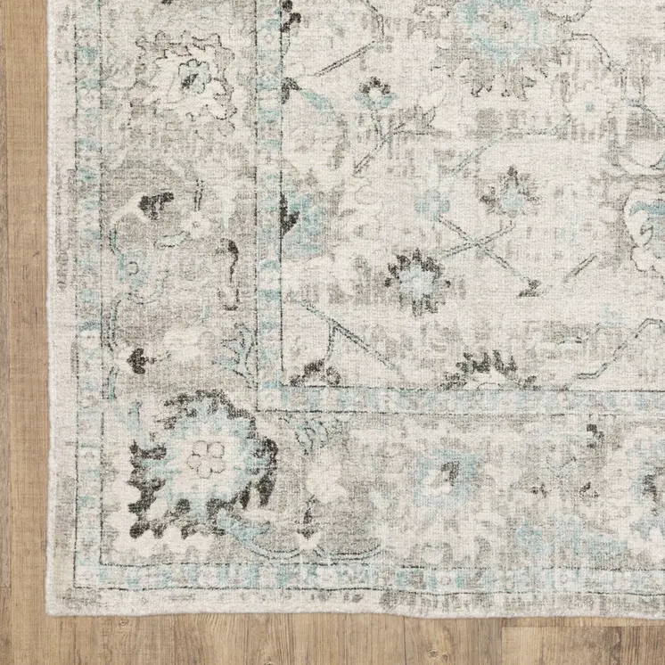 9' X 12' Ivory And Teal Blue Oriental Hand Tufted Area Rug