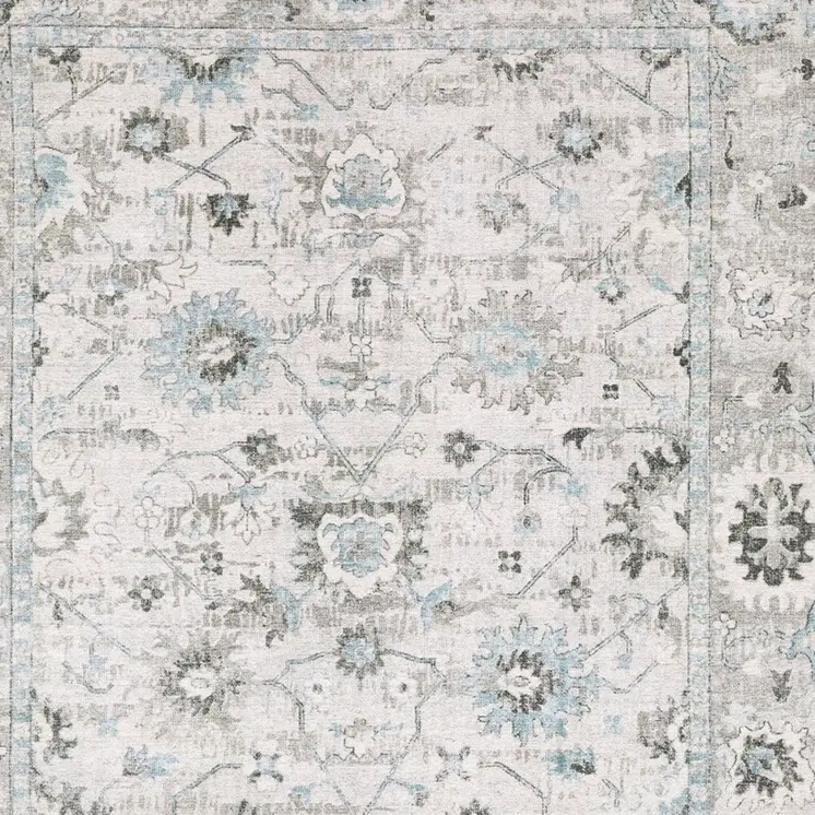 9' X 12' Ivory And Teal Blue Oriental Hand Tufted Area Rug