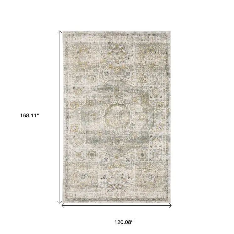 10' X 14' Gray And Gold Medallion Hand Tufted Area Rug