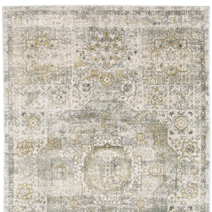 10' X 14' Gray And Gold Medallion Hand Tufted Area Rug