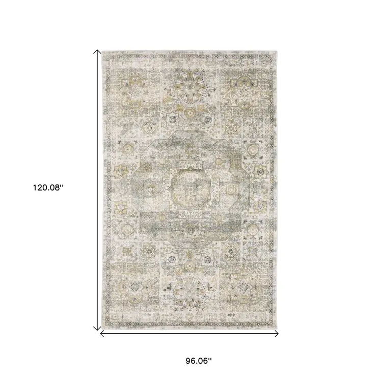 8' X 10' Gray And Gold Medallion Hand Tufted Area Rug