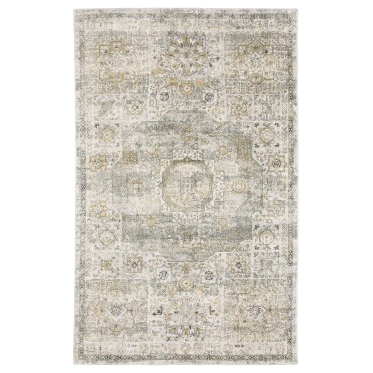 8' X 10' Gray And Gold Medallion Hand Tufted Area Rug