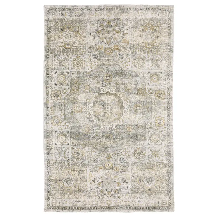 8' X 10' Gray And Gold Medallion Hand Tufted Area Rug