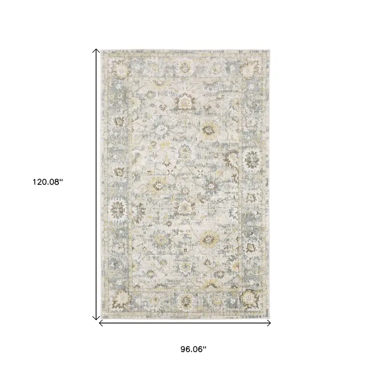 8' X 10' Ivory And Blue Oriental Hand Tufted Area Rug