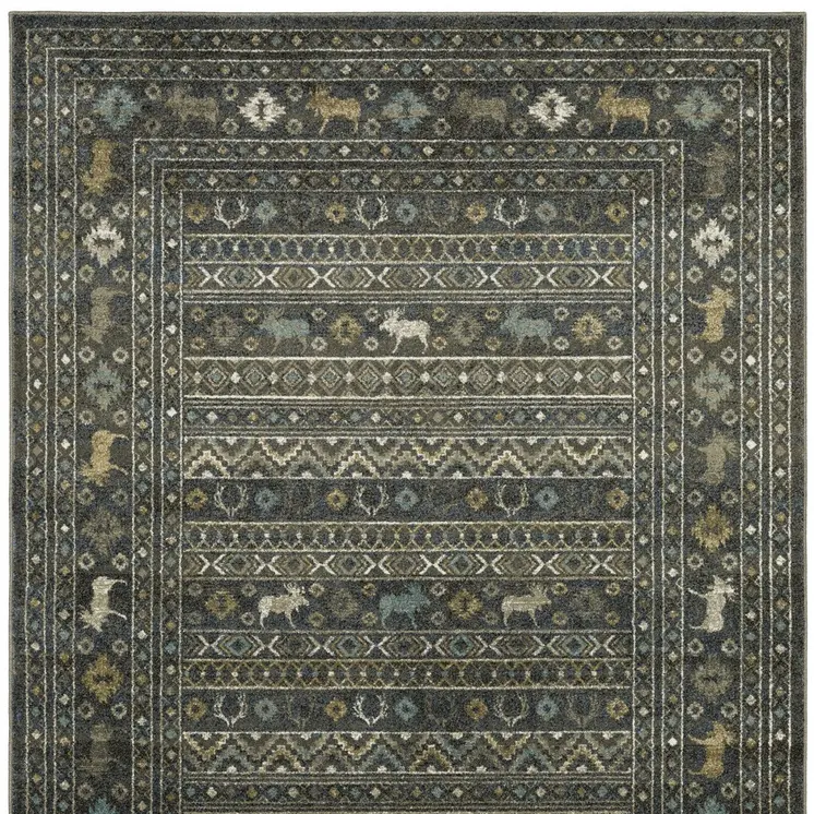 4' X 6' Blue And Gold Southwestern Area Rug
