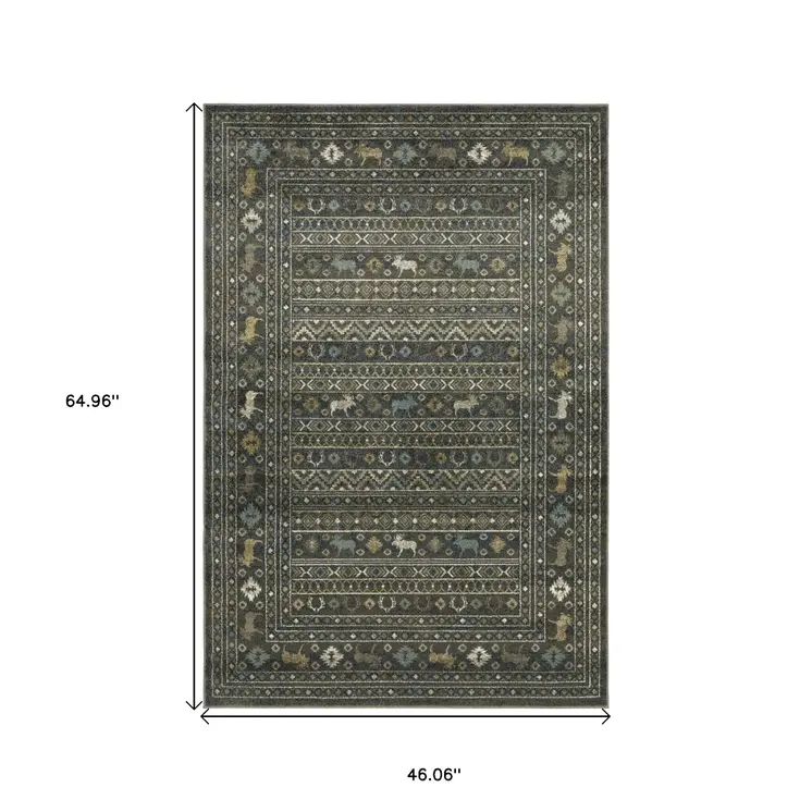 4' X 6' Blue And Gold Southwestern Area Rug