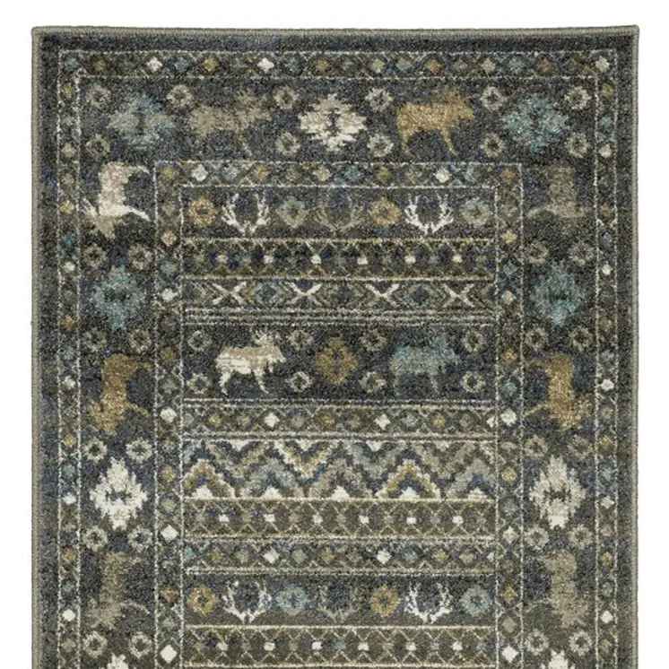 8' Blue And Gold Southwestern Runner Rug
