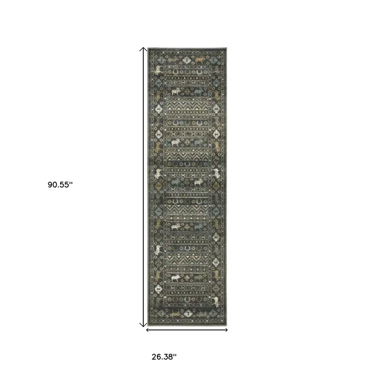 8' Blue And Gold Southwestern Runner Rug