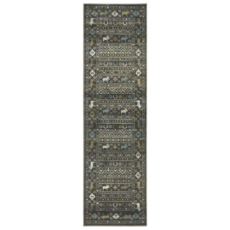 8' Blue And Gold Southwestern Runner Rug
