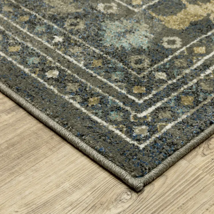 8' Blue And Gold Southwestern Runner Rug
