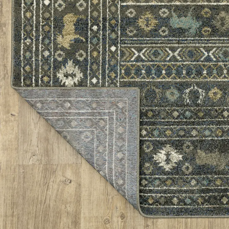 8' Blue And Gold Southwestern Runner Rug