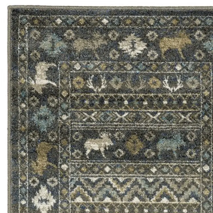 8' Blue And Gold Southwestern Runner Rug