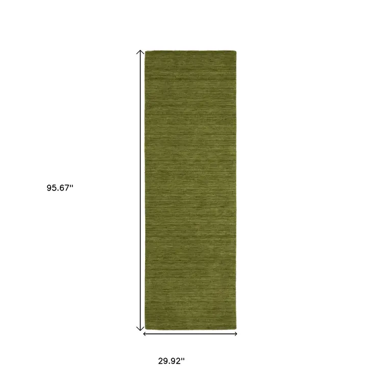 8' Green Wool Hand Tufted Runner Rug