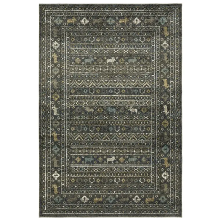 7' X 9' Blue And Gold Southwestern Area Rug