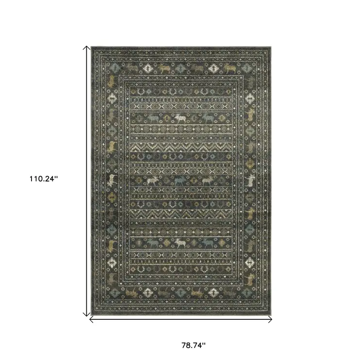7' X 9' Blue And Gold Southwestern Area Rug