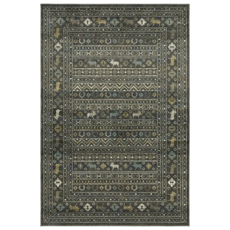 7' X 9' Blue And Gold Southwestern Area Rug