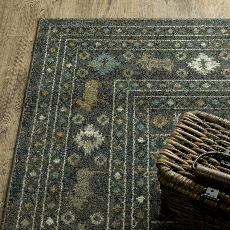 7' X 9' Blue And Gold Southwestern Area Rug