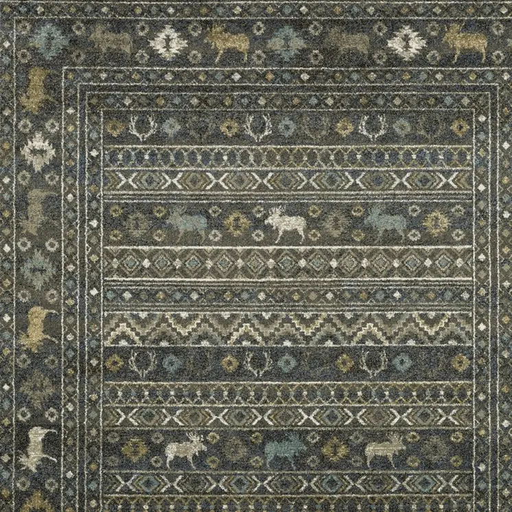 8' X 10' Blue And Gold Southwestern Area Rug