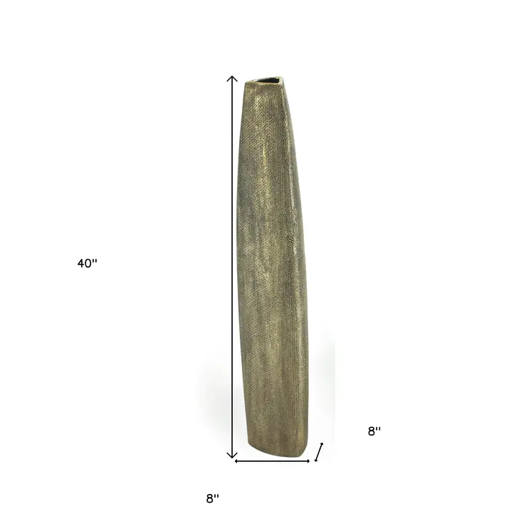 40" Gold Tapered Ceramic Floor Vase